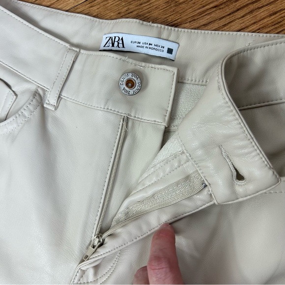 Zara | Faux Leather Cream Straight Leg Pants Size 4 - Picture 9 of 15